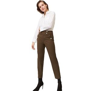 Club Monaco Hermione Pant Straight Leg Cropped High Rise Gold Button Green 0